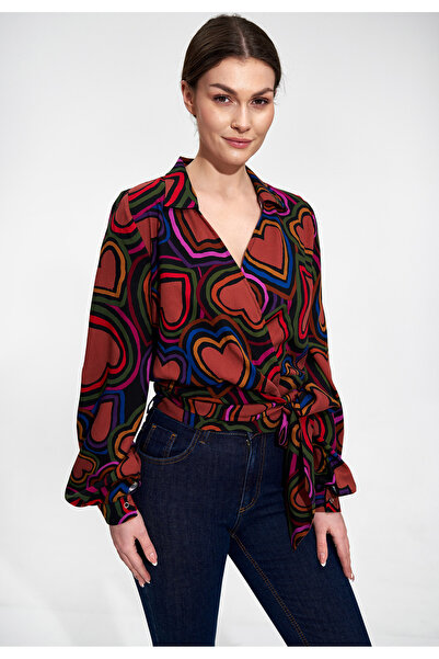 Figl Women's blouse - elegant women's blouse with hearts M868 size XL