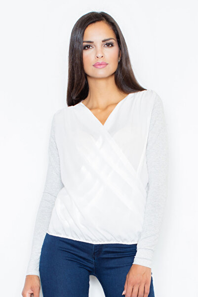 Figl Elegant envelope blouse with light gray sleeves M375 size S