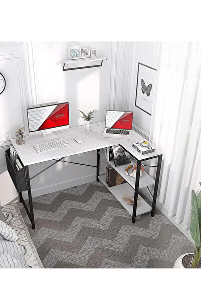 ZUIHAO L-Shaped Corner Desk with Reversible Storage Shelves Writing Desk Table with Storage Bag