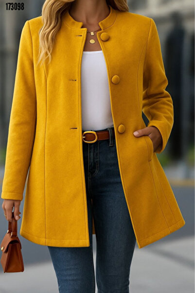 Modayakamoz Yeni Sezon Cep Detaylı Kadın Kaşe Kaban Hakim Yaka Kısa Tasarım
