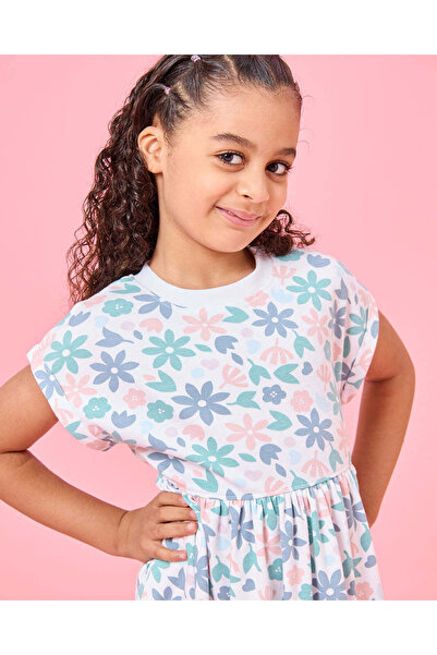 REDTAG Girls White Floral Printed Dress