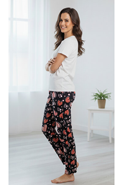 Melff Women's Cotton Suede Fabric Ribbon Waist Detailed Pocketless Women's Pajama Bottoms