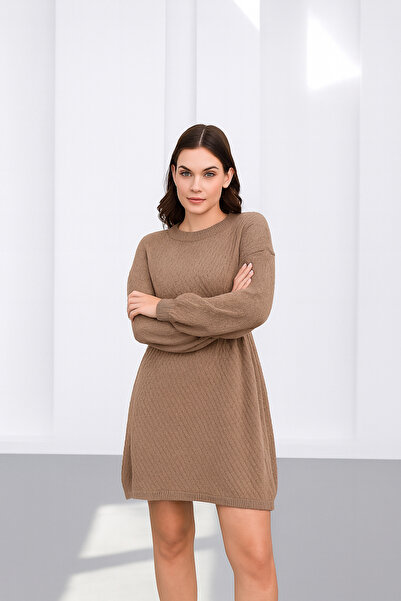 Sea Style Balloon Sleeve Corded Fabric Mini Knitwear Dress