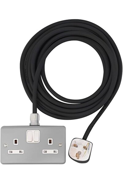 Raco Heavy Duty Extension Cable – 2 Gang Metal Clad 13A UK Switch Socket (2 Meter)