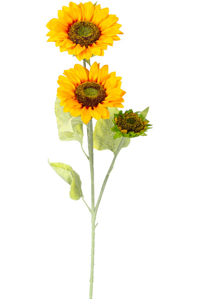 Herdekora Yapay Ayçiçeği, Sarı-Yeşil - 3 Çiçekli, 20x90 cm