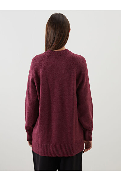 LC Waikiki Modest Burgundy Mock Neck Oversized Women's Knitwear Tunic