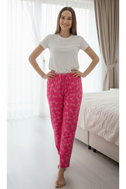 Melff Women's Cotton Suede Fabric Ribbon Waist Detailed Pocketless Women's Pajama Bottoms