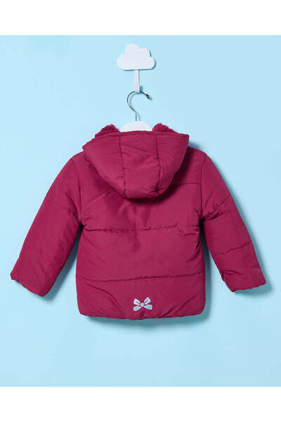 REDTAG Infant Girls Burgundy Padded Jacket With Hoodie