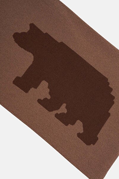 WWF Market Bozayı Jacquard Plain Knit Scarf - Brown