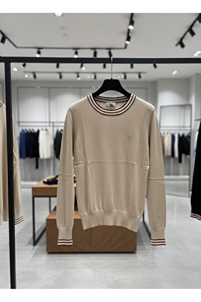 YusGos Women's Crew Neck Steel Mesh Neckline Striped High Quality Knitwear Sweater