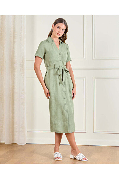 REDTAG Women Green Collared Shirt Dress