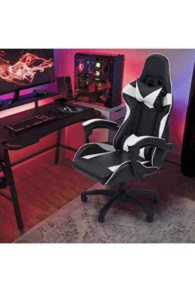 NKX كرسي ألعاب مريح بتصميم سباقات - أسود وأبيض مع مساند ذراع قابلة للتعديل