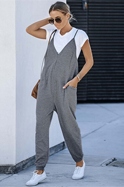 WildFashion Casual sleeveless jumpsuit made of lightweight material, gray S576-18