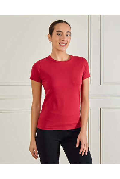 REDTAG Women Red Basic T-Shirt