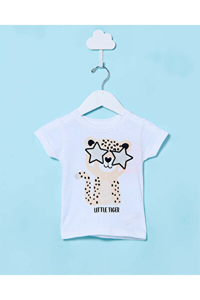 REDTAG Infant Girls White Printed T-Shirt