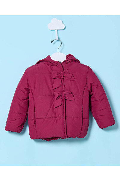 REDTAG Infant Girls Burgundy Padded Jacket With Hoodie