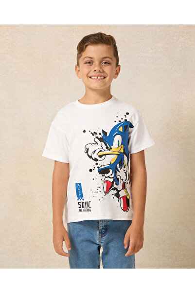 REDTAG تي شيرت سونيك أبيض مطبوع للأولاد