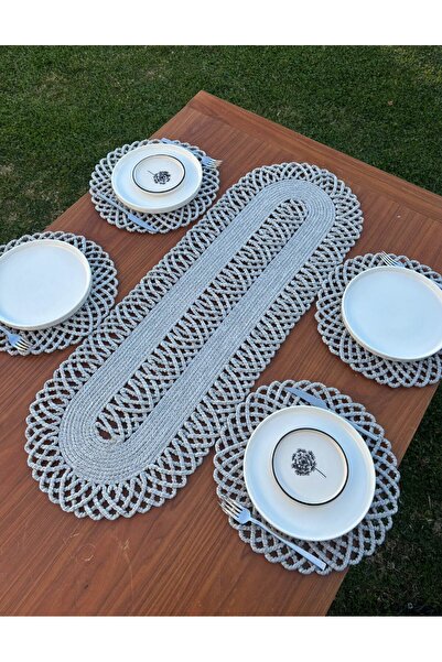 Home Inn Home Textile Bohemian Style Natural Rope Wicker Tableware Set – Wicker Look American Serving and Runner Set for 4 People