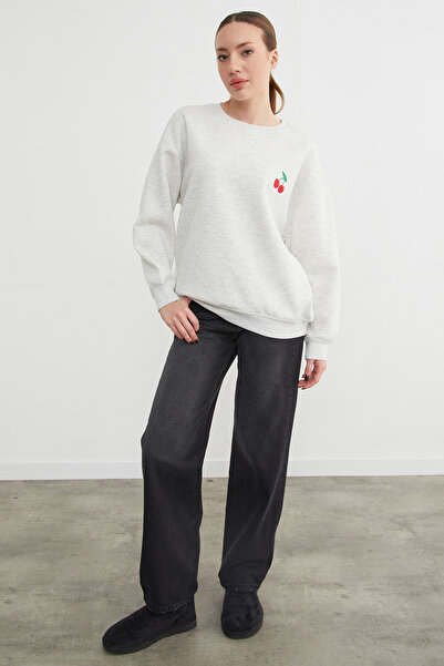 Fulla Moda 3 Yarn Cherry B Printed O Oversized Sweatshirt