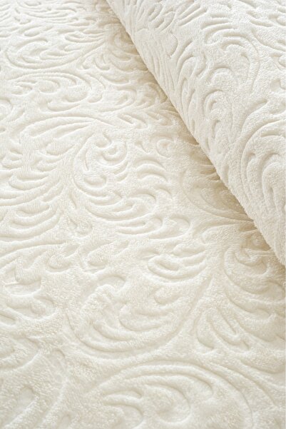 Sevim بطانية مخملية مزدوجة - ناعمة وسميكة (3 كجم) غطاء سرير - بطانية جاكار كريمية