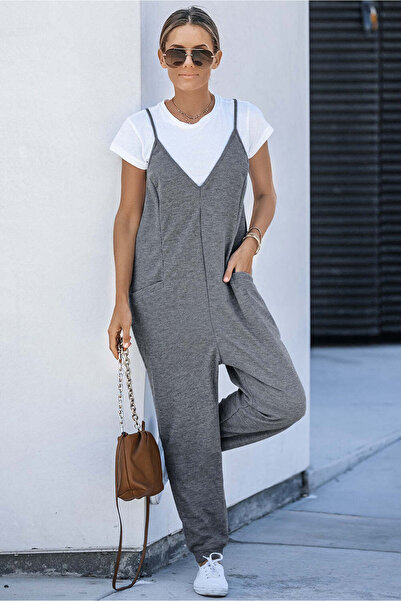 WildFashion Casual sleeveless jumpsuit made of lightweight material, gray S576-18