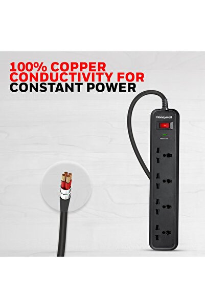 HONEYWELL Surge Protector, 4 Universal Sockets, 2m Cord, 15000Amp, Master Switch