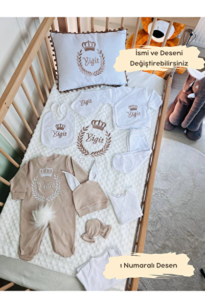 KARSU TASARIM İsimli Hastane Çıkış Seti ve Bebek Takı Yastığı , Nakış İşlemel...