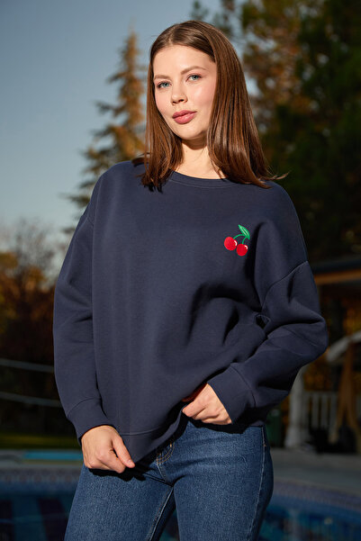 Fulla Moda 3 Yarn Cherry B Printed O Oversized Sweatshirt