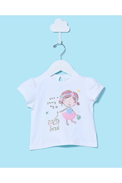 REDTAG تي شيرت أبيض مطبوع للبنات الرضع