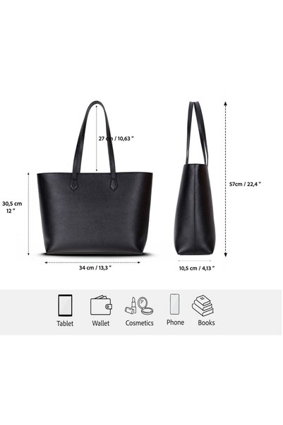 PLM Solea, Genuine Leather, Handmade, Women's Tote Bag, Black