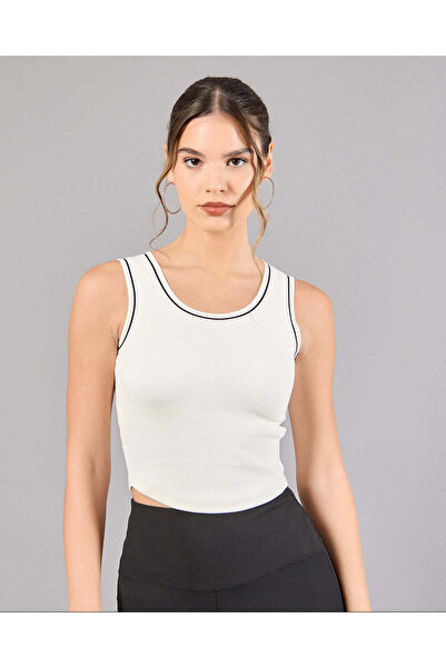 REDTAG Women Ivory Contrast Piping Active Vest T-Shirt