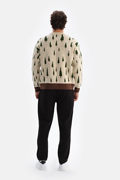 Dagi Κρεμ ανδρικό πλεκτό πουλόβερ με σχέδιο δέντρου για την Πρωτοχρονιά