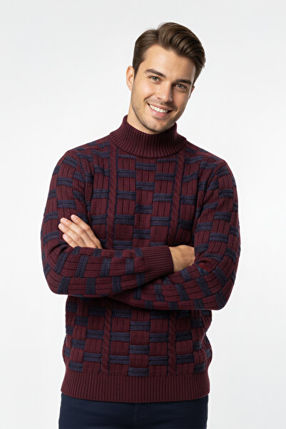 Pulltonic Men's Half Crew Neck Patterned Sweater