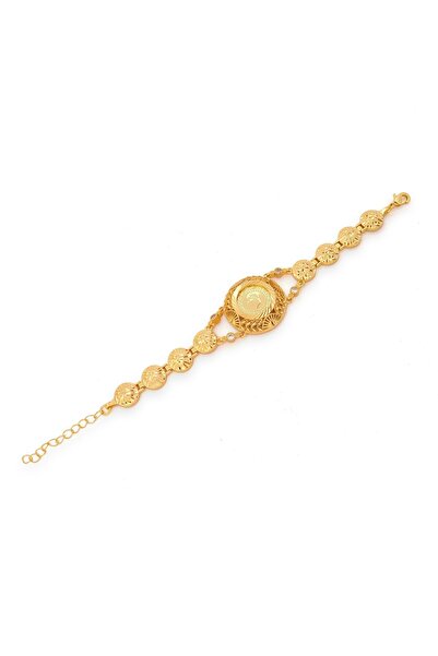 FerizZ Altın Kaplama İmitasyon Çiçek Desenli Çeyrekli Bileklik BLK-1194