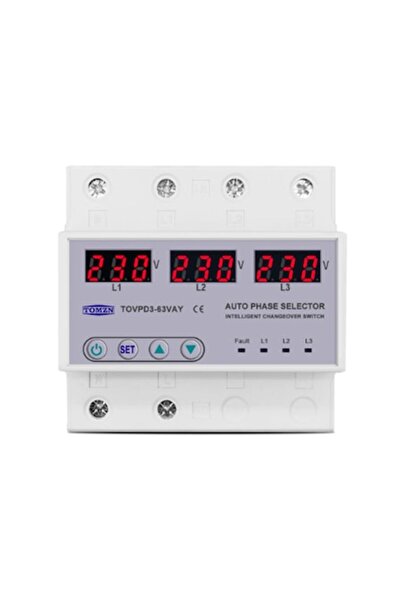TOMZN Επιλογέας φάσης - Τριφασικό ρελέ τάσης DIN Rail 3P+N με βολτόμετρο και ...