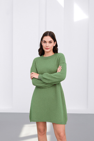 Sea Style Balloon Sleeve Corded Fabric Mini Knitwear Dress
