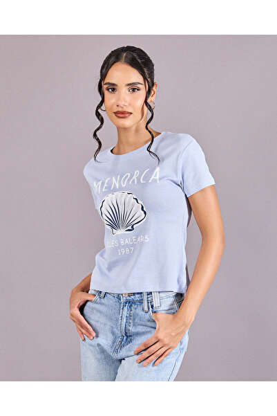 REDTAG Women Blue Printed T-Shirt