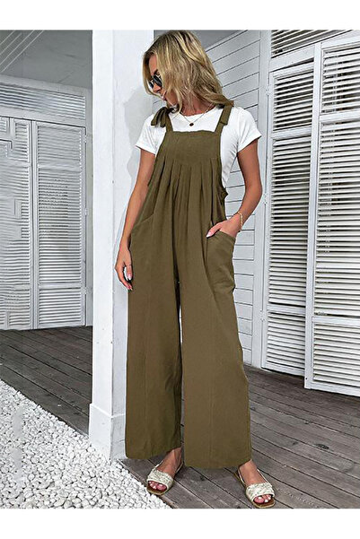 FridayIn Casual Suspender Solid color Bandage Jumpsuits