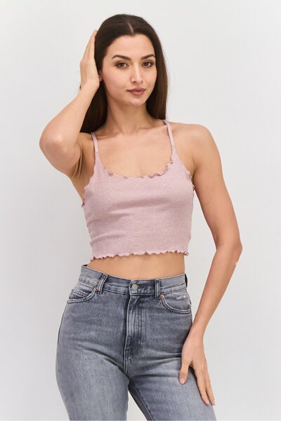 Etam Women Square Neck Sleeveless Textured Top, Dusty Pink