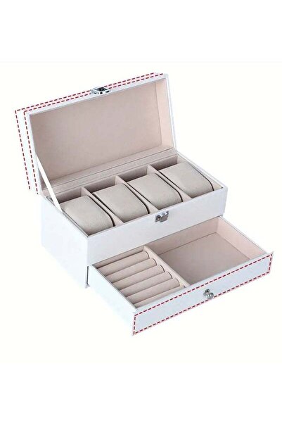 Arabest Watch Jewelry Organizer, 4 Grids Double Watch Box, with Removable Drawer, Jewelry Watch Accessories