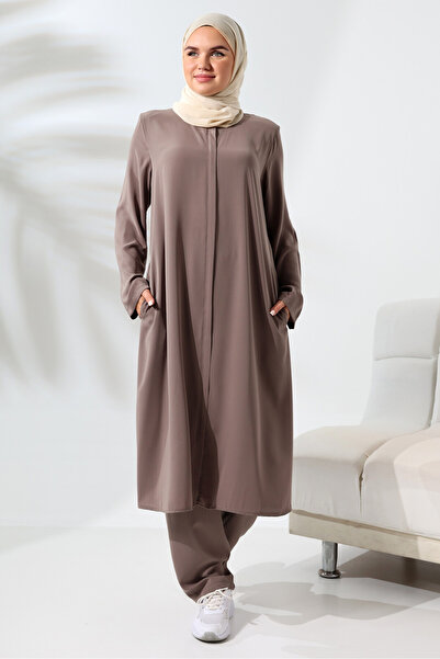 ihvan online Дамски комплект от две части Medina Silk Hajj Umrah Attire Modest - кремав