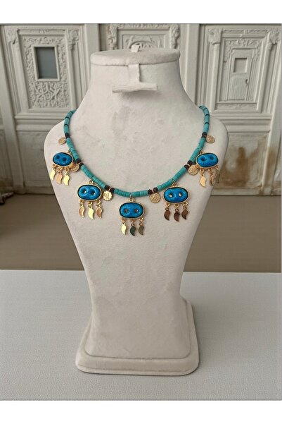 Harikalar Aksesuar Mardin Süryani Boncuklu Firuze Taşlı Tasarım Kolye