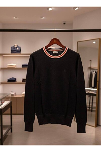 YusGos Women's Crew Neck Steel Mesh Neckline Striped High Quality Knitwear Sweater