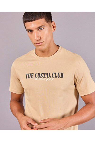 REDTAG Men Beige Basic Graphic T-Shirt