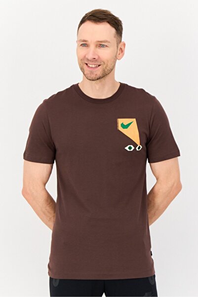 Nike Men Sportswear Fit Short Sleeves Outdoor T-Shirt, Coffee Brown