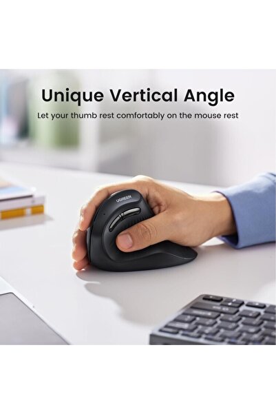 Ugreen Wireless Mouse Vertical Ergonomic 75°, DPI 4000, Dual Mode Bluetooth + 2.4GHz, 5 Buttons, Black
