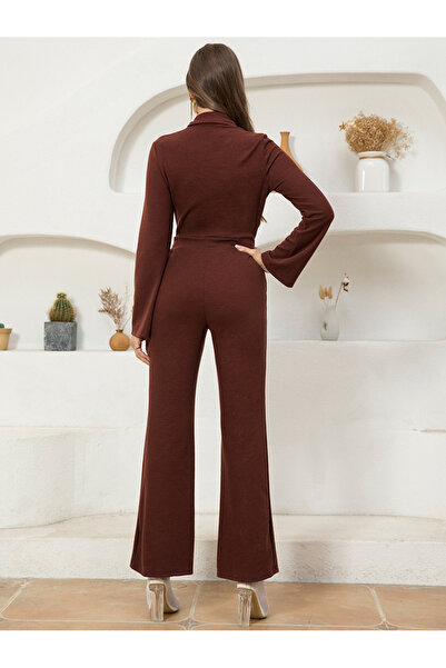 FridayIn Casual Lapel Solid color Buttons Regular sleeve Jumpsuits