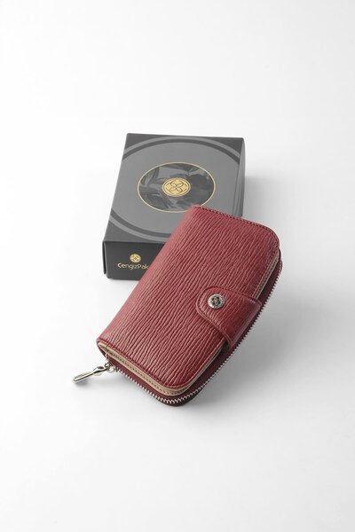 CENGİZ PAKEL Patterned Medium Size Women's Wallet - 65306A - Claret Red/Mink