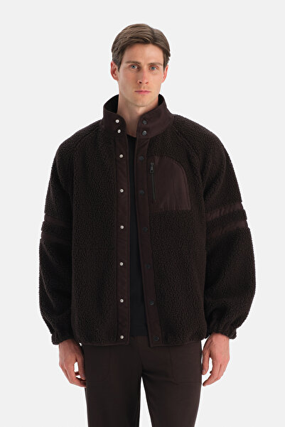 Dagi Brown Men's Front Zipper Fleece Jacket