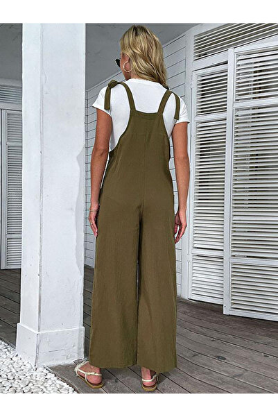 FridayIn Casual Suspender Solid color Bandage Jumpsuits